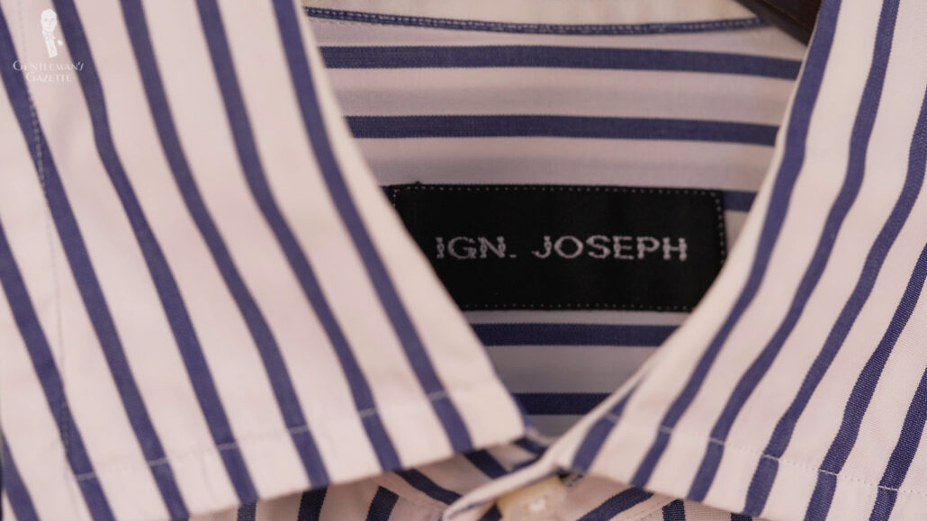 Raphael's IGN.Joseph's shirt in a blue striped design.