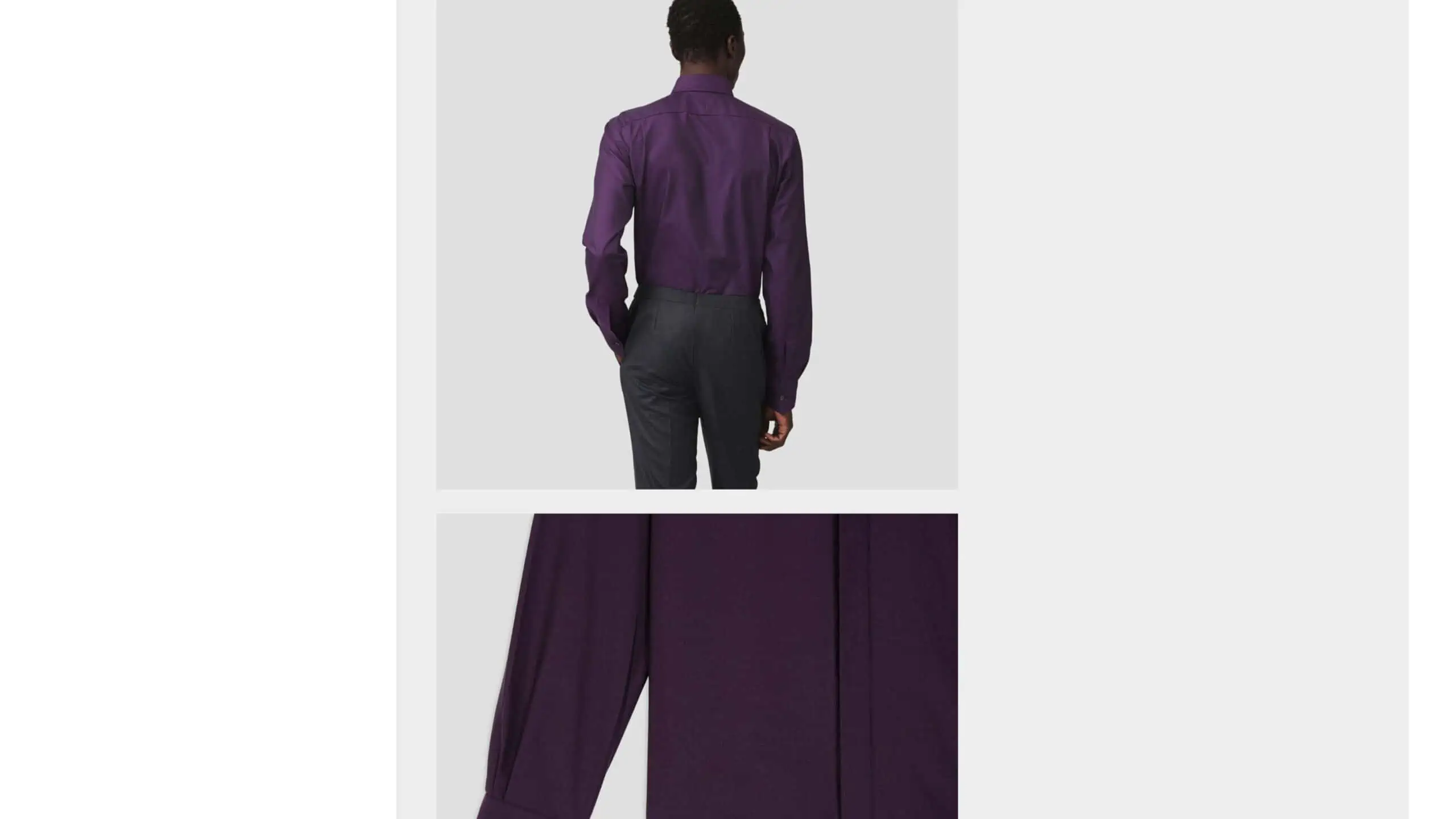 The bold color of the purple dress shirt