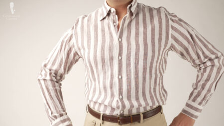 Raphael in his Spier Mackay brown striped shirt.