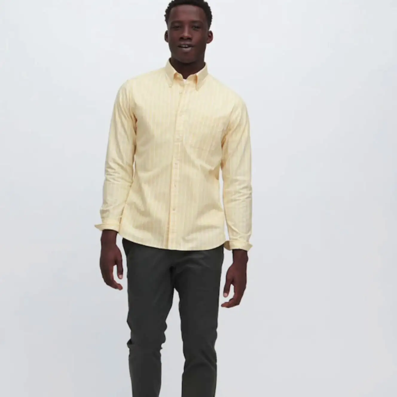 Oxford Striped Slim-Fit Long Sleeve Shirt Yellow