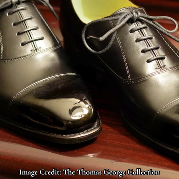 A mirror shine is the result of extensive polishing of a shoe.