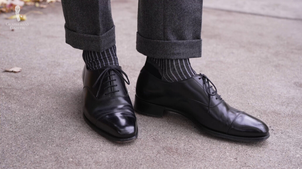 A mirror-shined shoe will elevate the formality of both the shoes and your overall ensemble.
