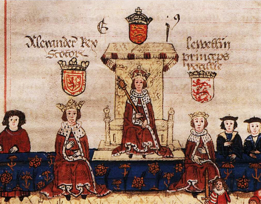 A medieval manuscript depicting several kings 