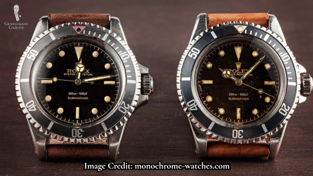 Rolex watches sitting side by side.