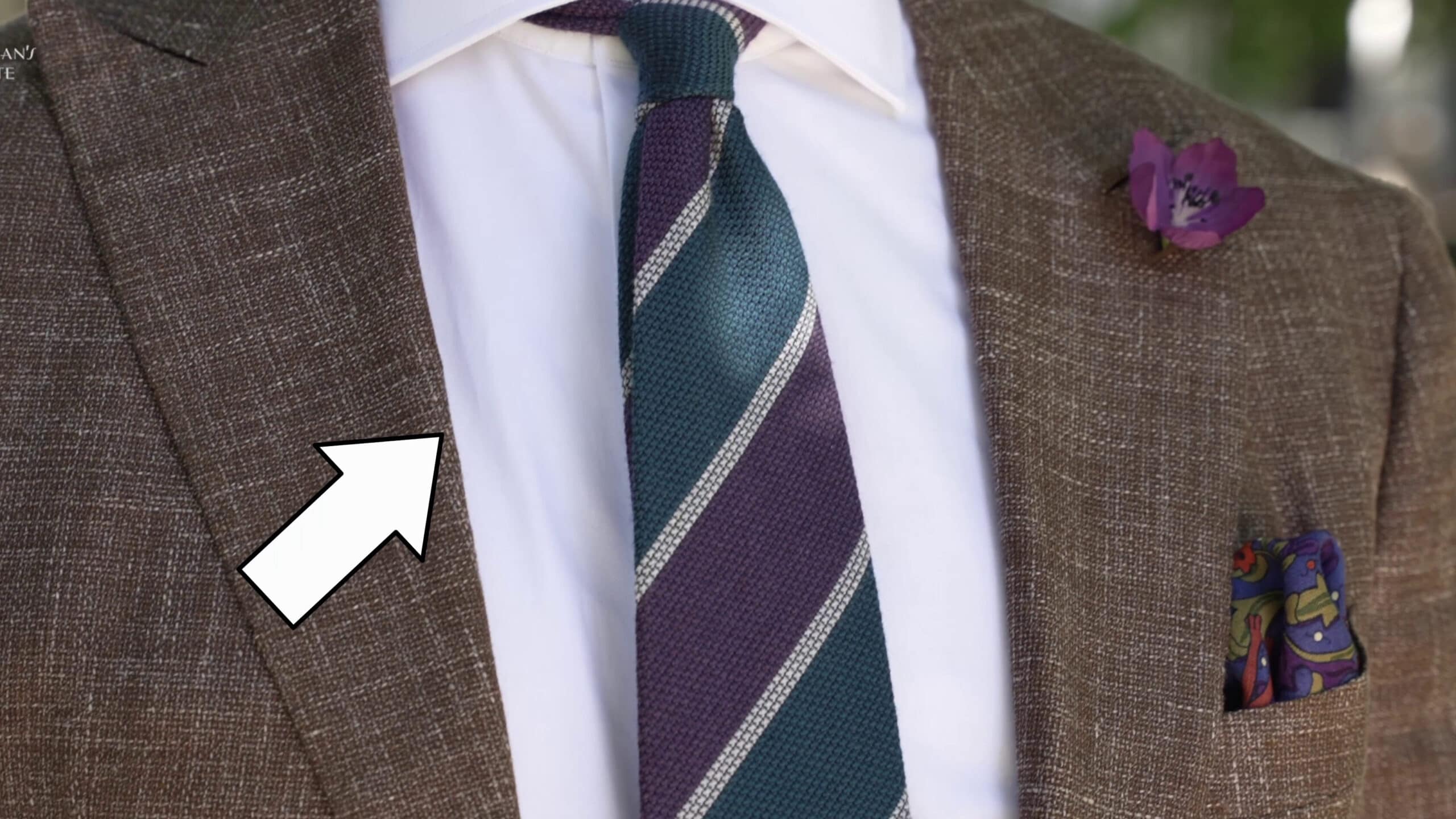 English-striped ties. Sloping from the left shoulder to the right side.