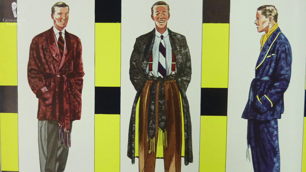 Fashion illustration of men wearing repp striped ties.