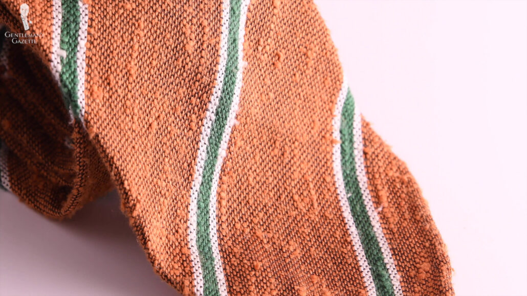 Shantung Striped Bronze Orange, Green, and Cream Silk Tie - Fort Belvedere