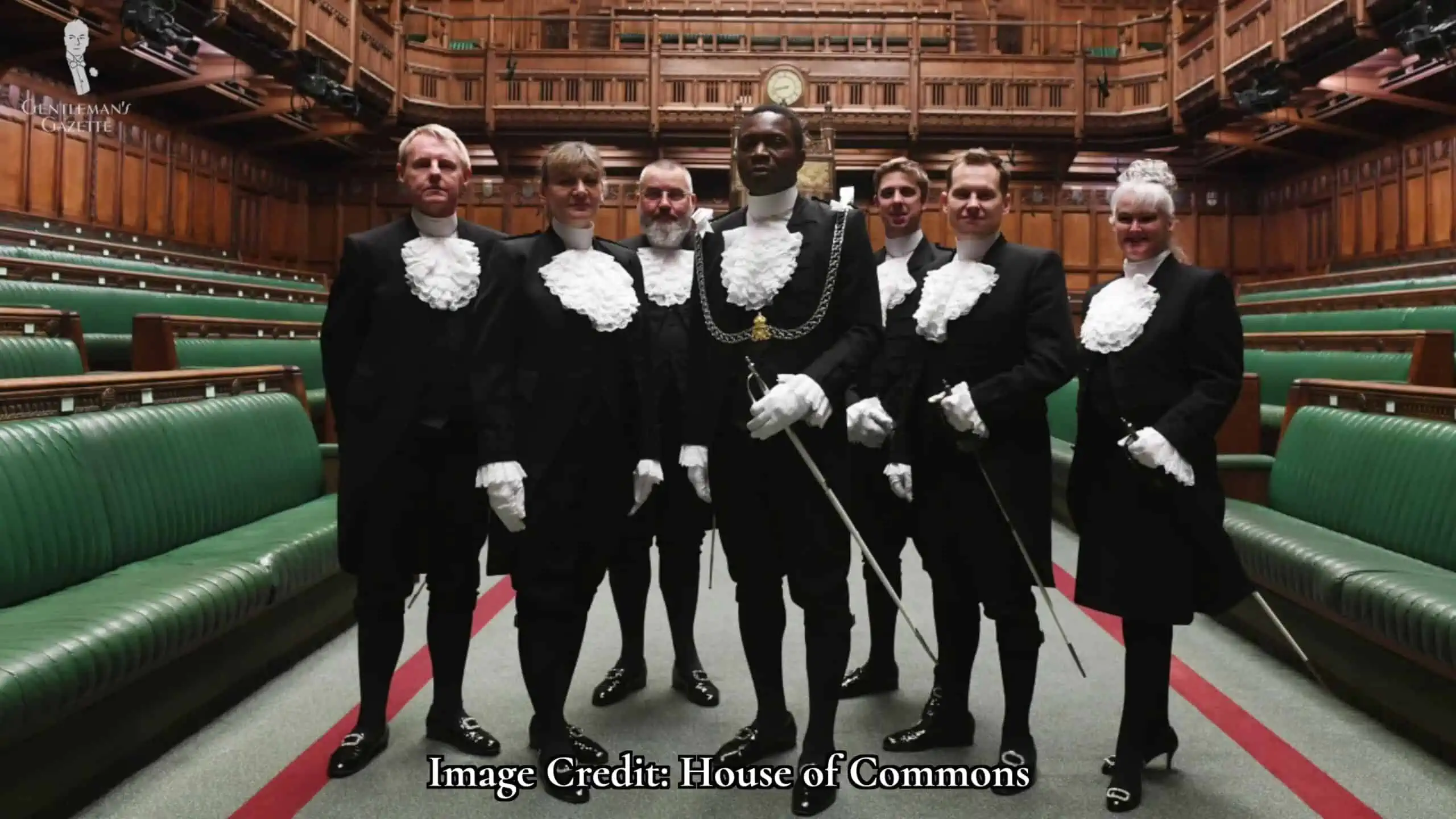 Breeches are being worn as court uniforms in Britain.