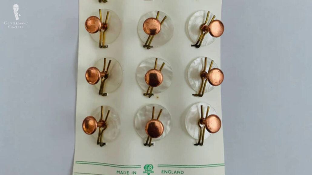 Collar studs are made from a brass component.