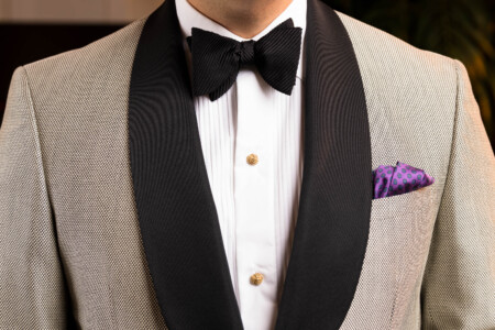 Photo of the chest area of a Black Tie ensemble