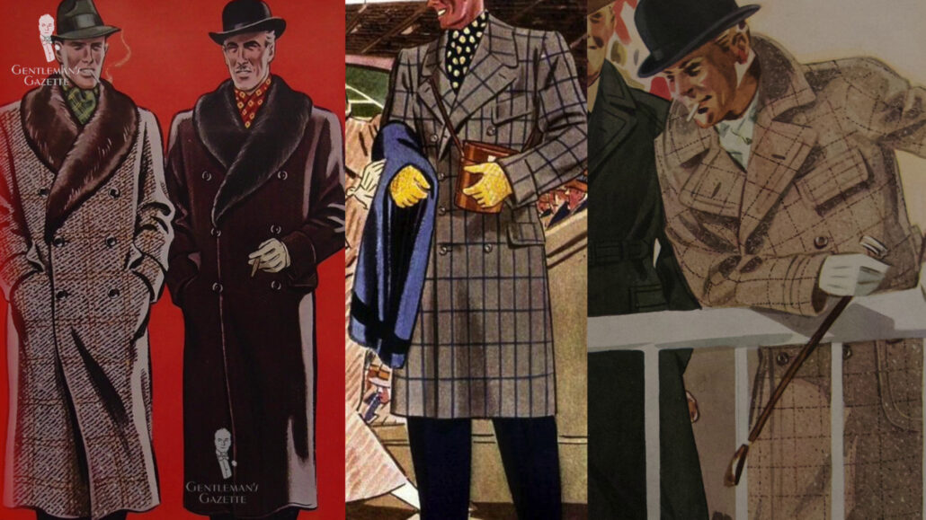 Gentlemen wearing different prints of overcoats.