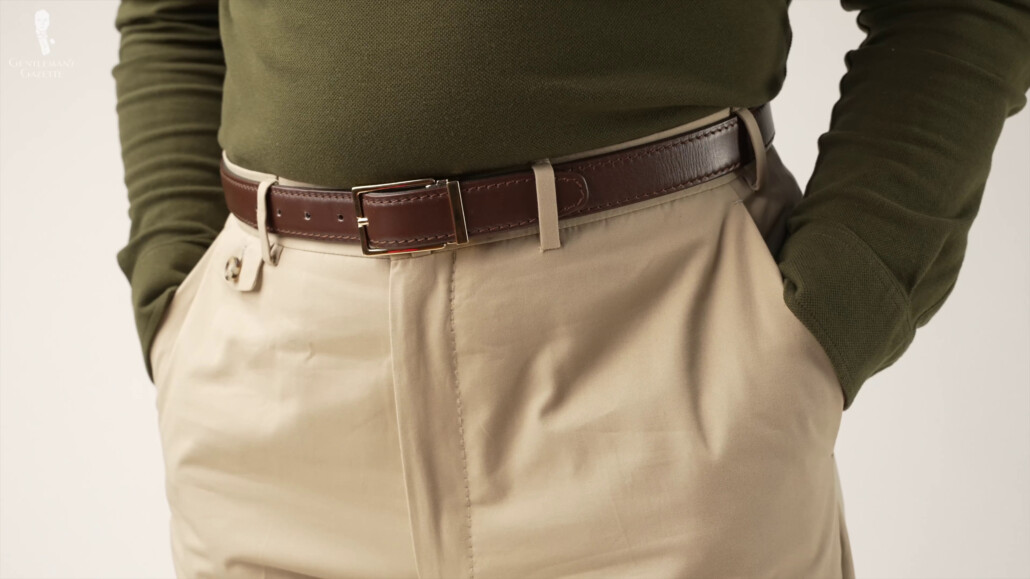 Chinos with olive green sweater