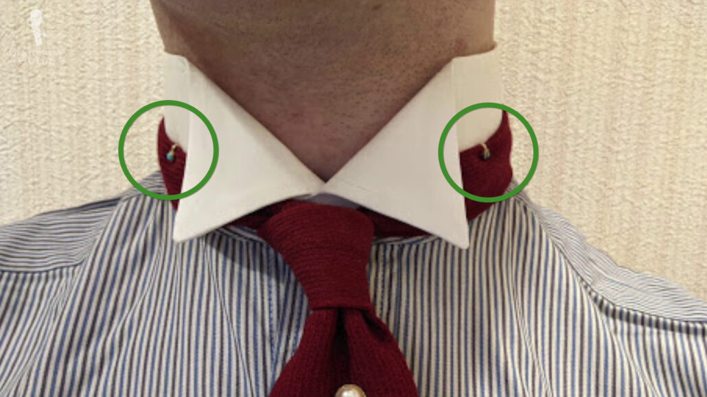 When using a tie clip the embellishment should be visible.