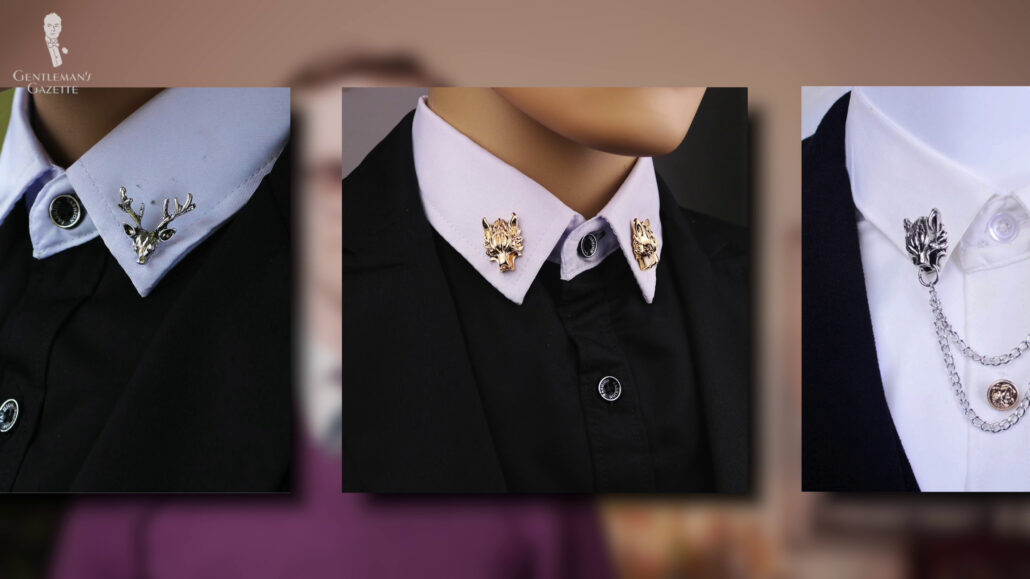Bold design options for collar brooches on men.