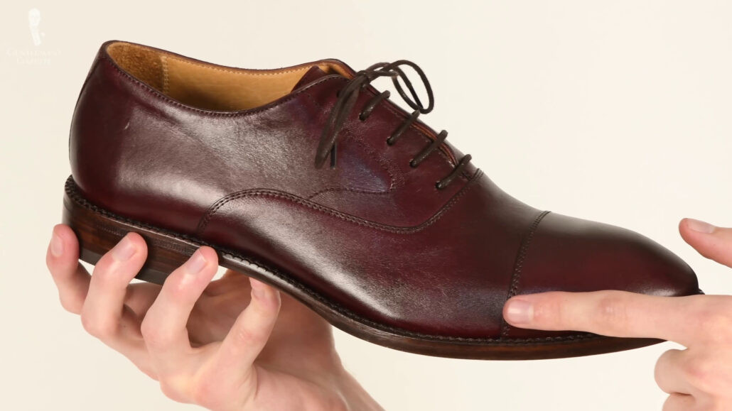 Beckett Simonon is Goodyear-welted shoe with leathers that are a bit stiffer.