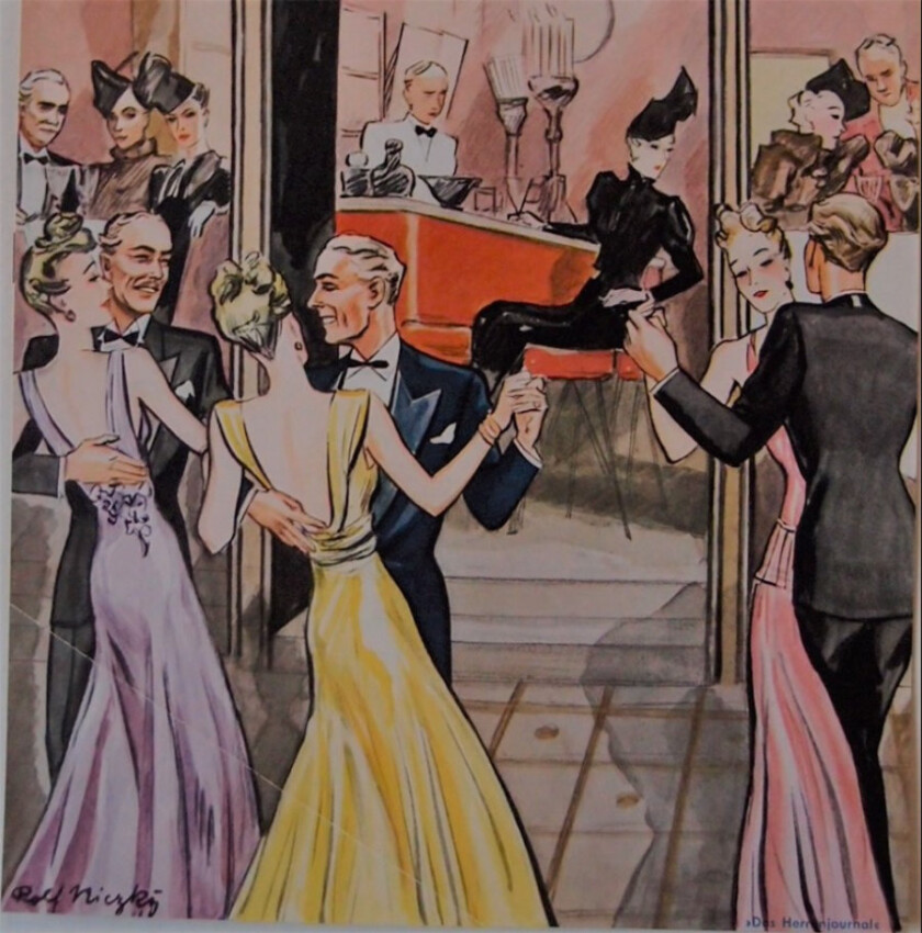 Illustration from Das Herrenjournal Black Tie party dancing