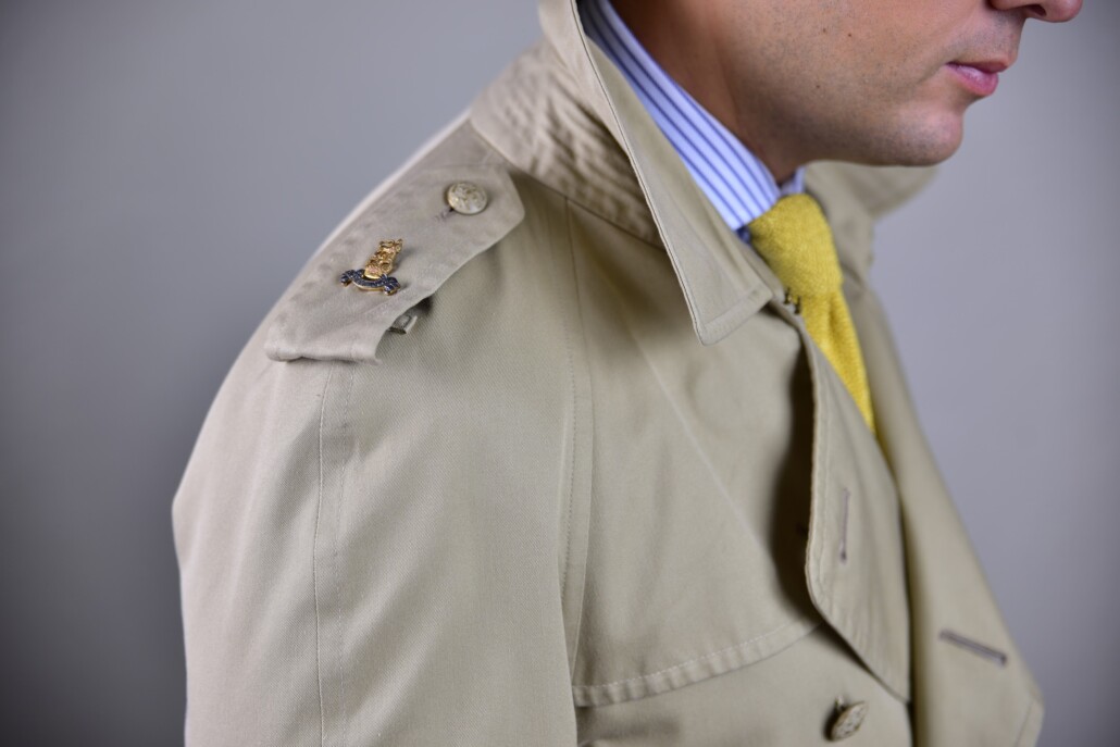 Epaulettes are a defining feature of traditional trench coats