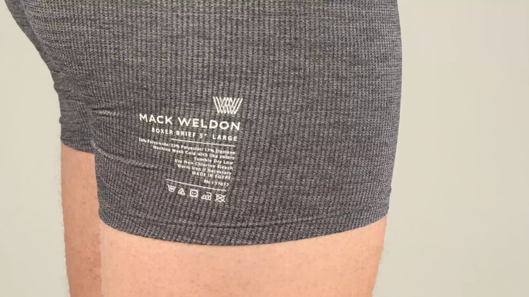 Photo of Mack Weldon synthetic fabric label