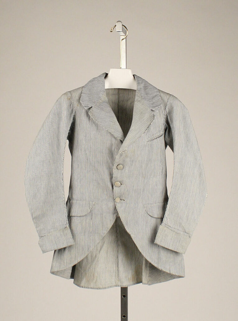 Photo of a blue and white seersucker suit jacket