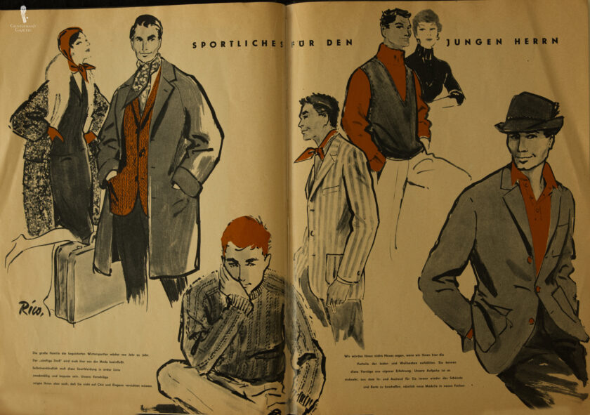 1960s fashion illustration of younger men's fashion 