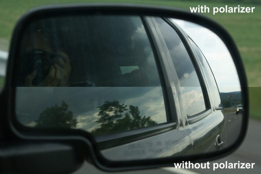 Demonstration Of Polarized Glass On A Car Side View Mirror Image Credit Wikimedia Photo illustrating the differences between polarized and non polarized views