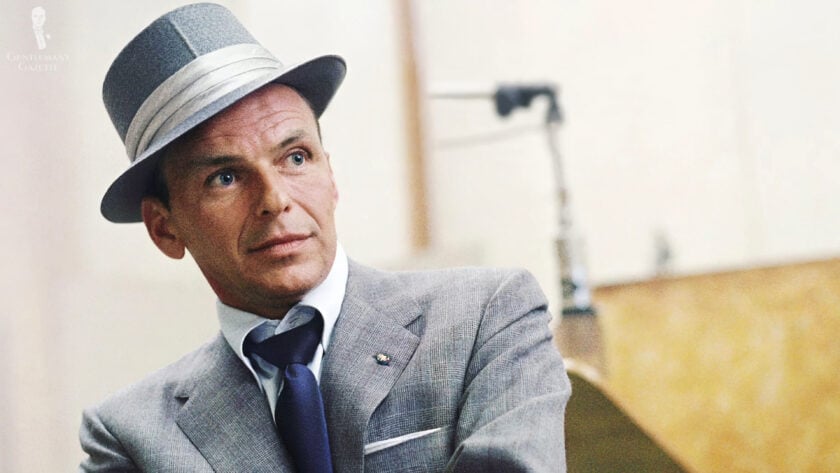 Photo of Frank Sinatra ingray suit with hat