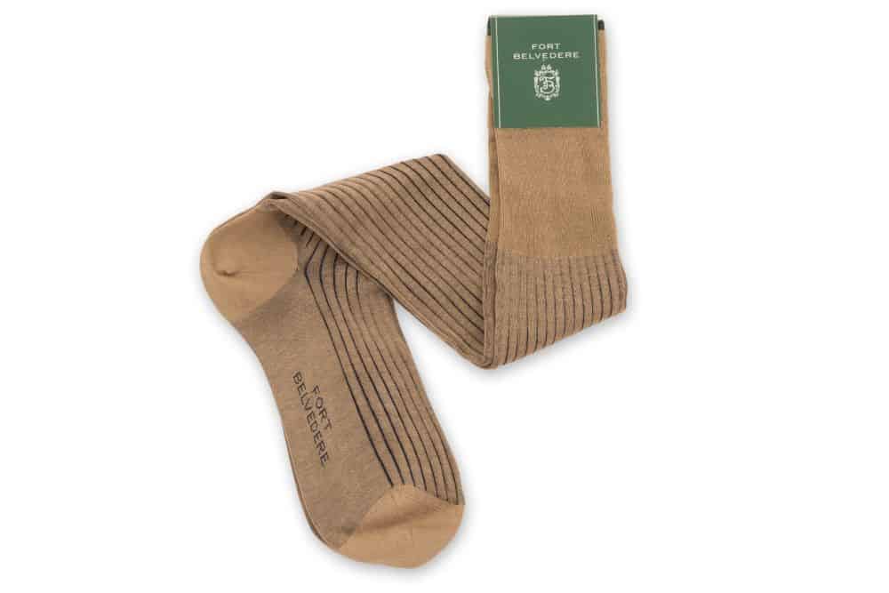 Khaki and Navy Shadow Stripe Ribbed Socks Fil d'Ecosse Cotton-Fort Belvedere
