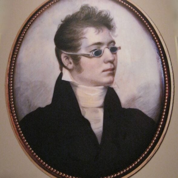 Portrait Of A Gentleman By John Wesley Jarvis 1807 Private Collection Painting of a man in early 19th century garb wearing spectacles with blue lenses