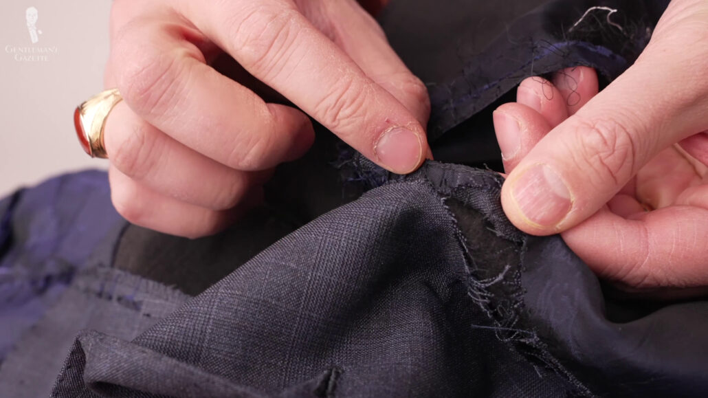 The modern jacket is sewn by machine.