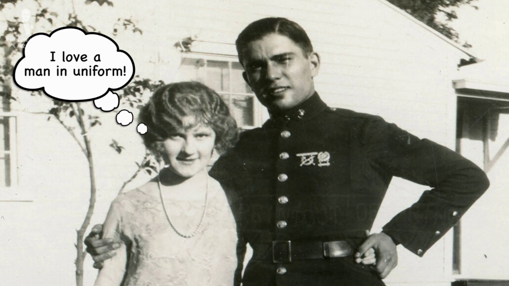 Old photo of a lady and a man in military uniform