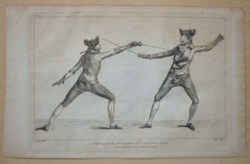 Illustration of two men fencing