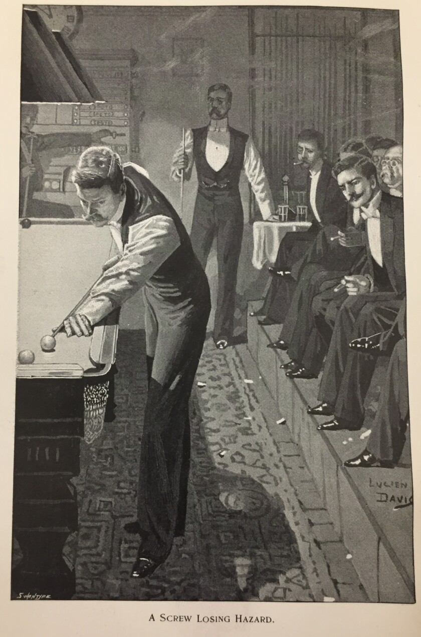 Period illustration of men playing billiards