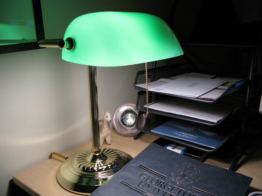 A typical banker's lamp on a desk