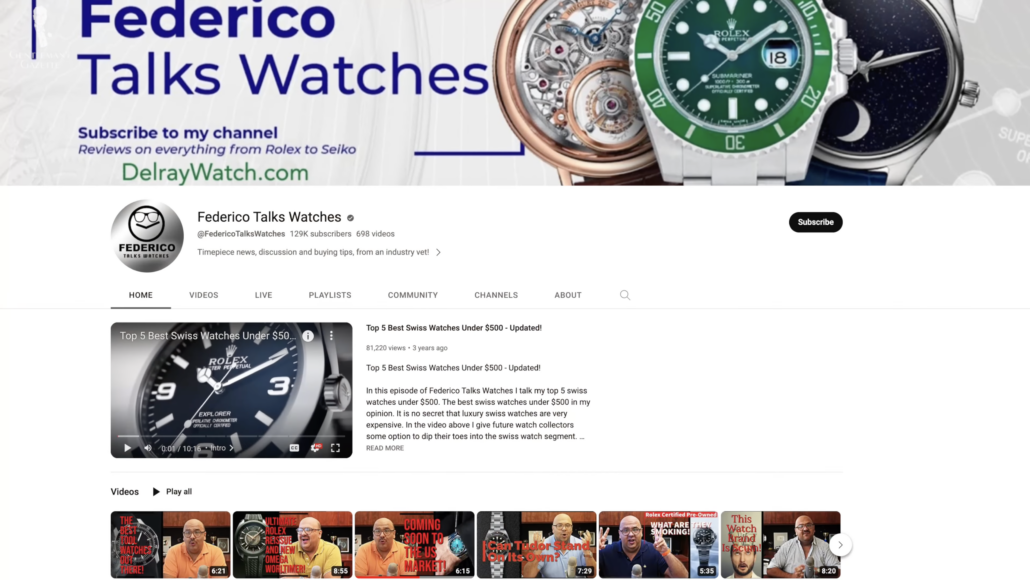 Federico Talks Watches on YouTube