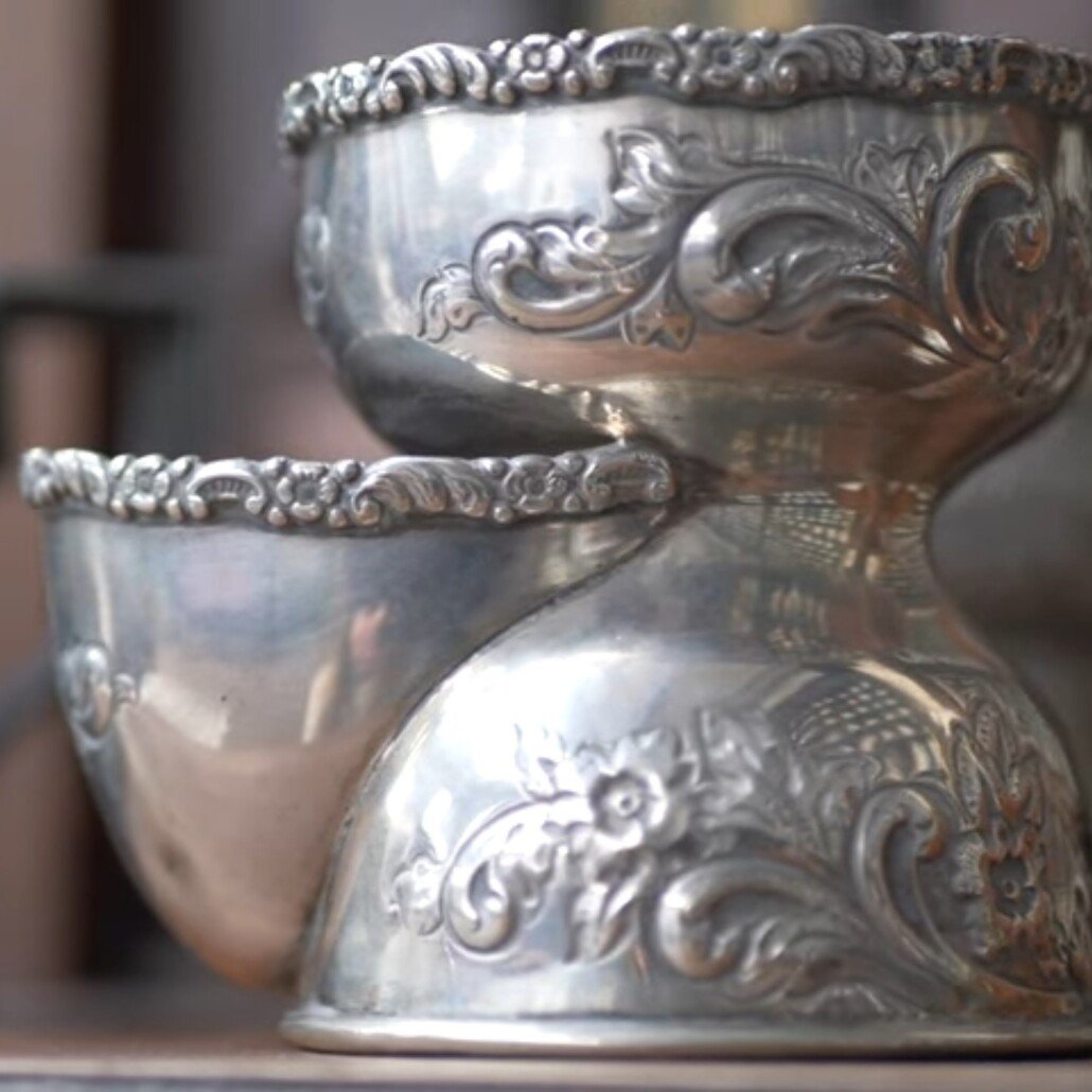 Photo of a silver shaving scuttle 