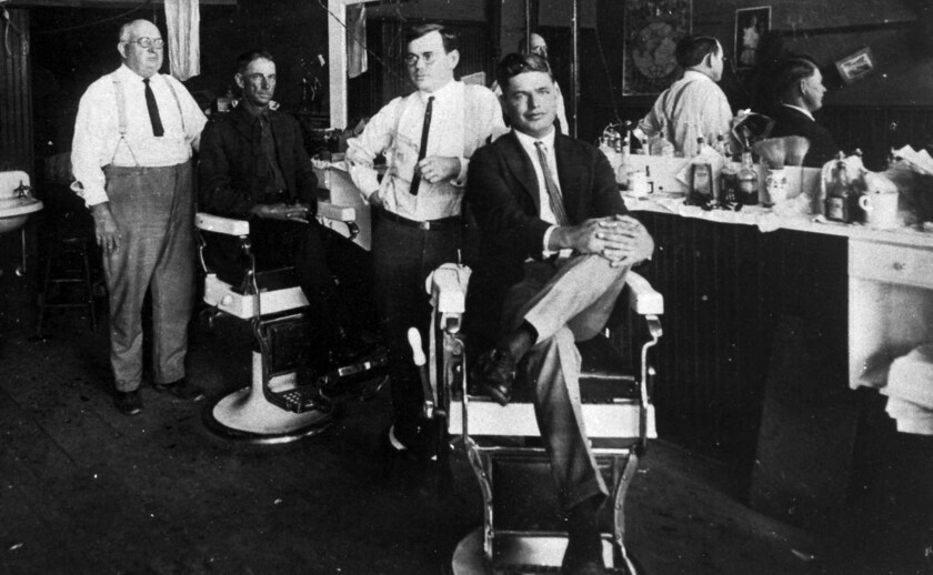 Photo of the Interior of an American barber shop c 1920 Image Credit Wikimedia