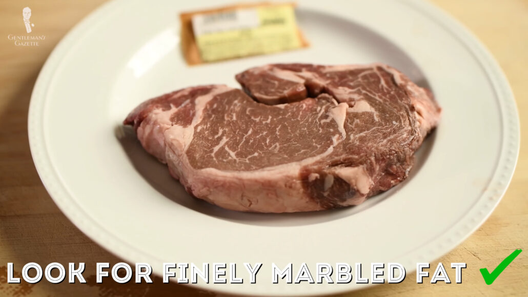 Photo showing finely marbled fat on steak