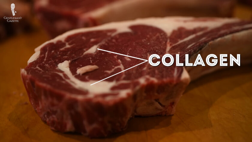 Picture highlighting the collagen on a cut of steak