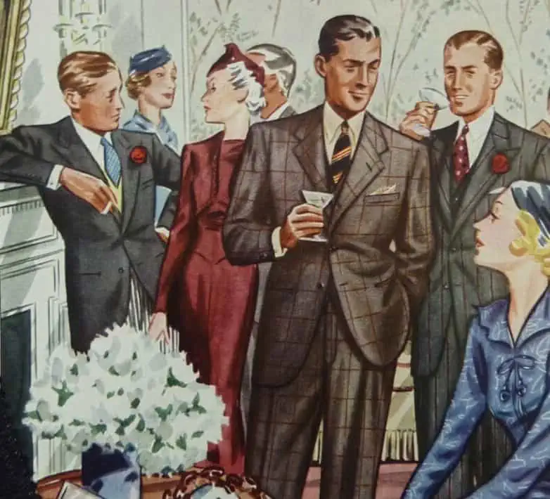 Illustration of well-dressed people at a cocktail party 
