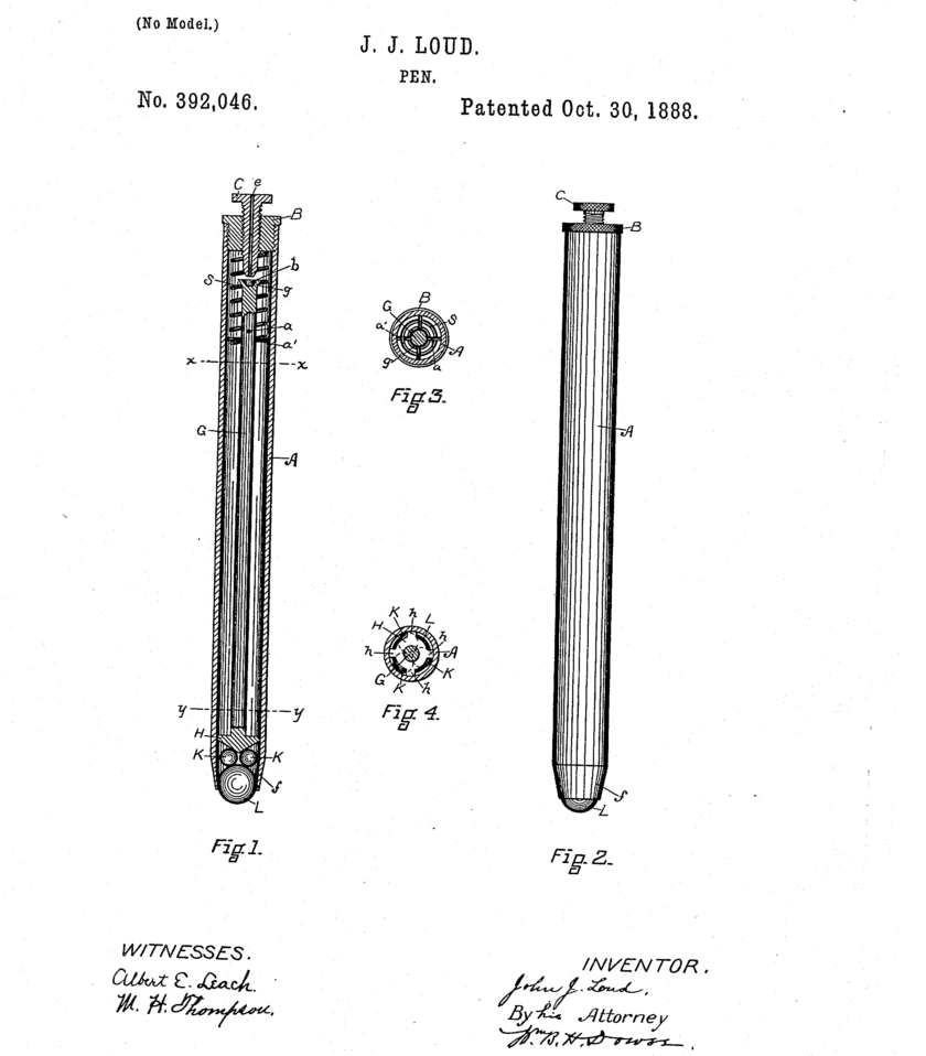 Image for the patent of the first ballpoint pen 