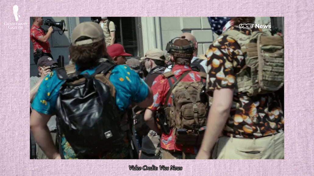 Extremists wearing their Hawaiian Shirt uniforms during a rally