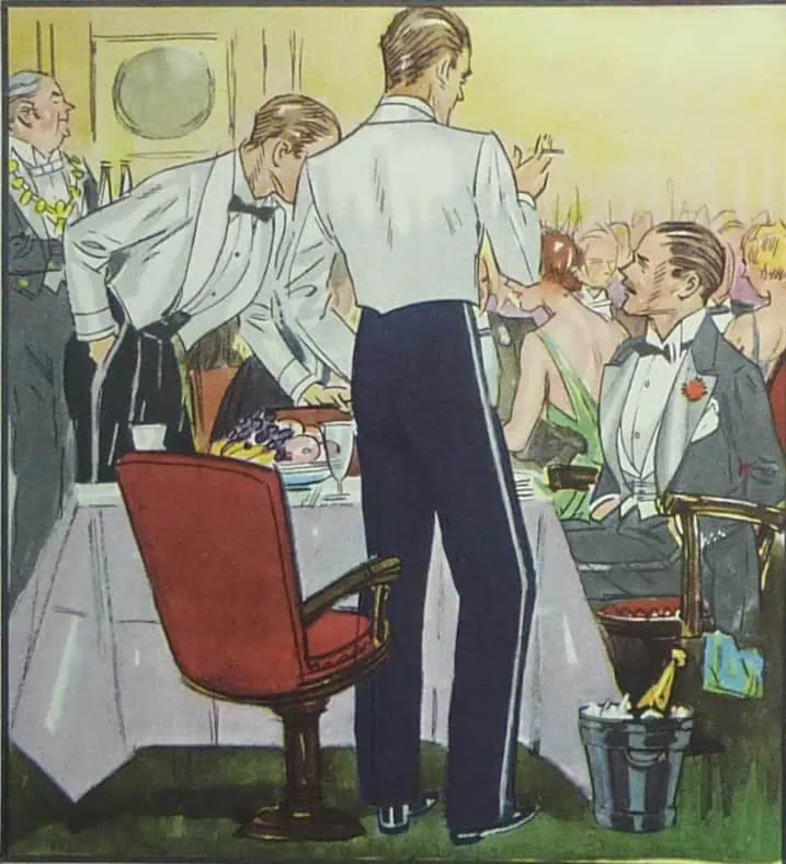 Illustration of Black Tie Dining Scene mess jackets