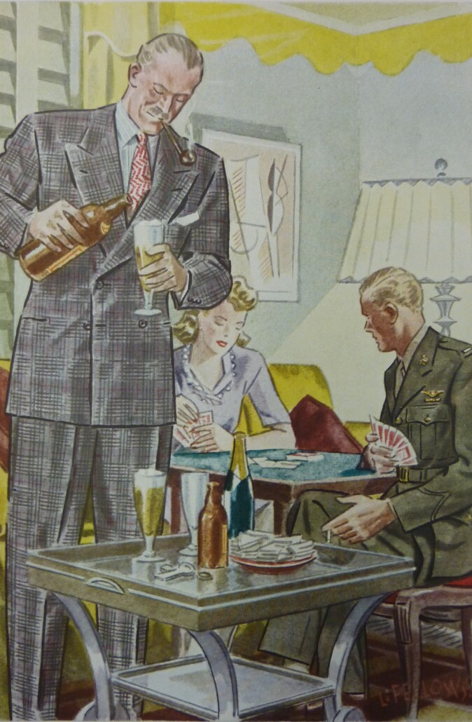 1940s illustration of people entertaining at home 