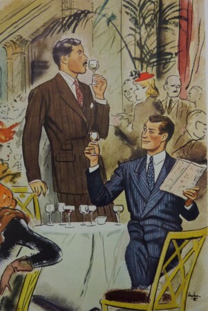 Illustration of two men at a wine tasting