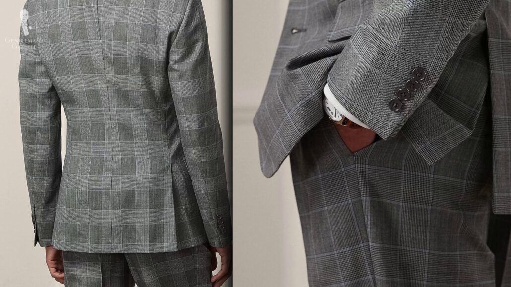 Italian suits have pleated back outline.