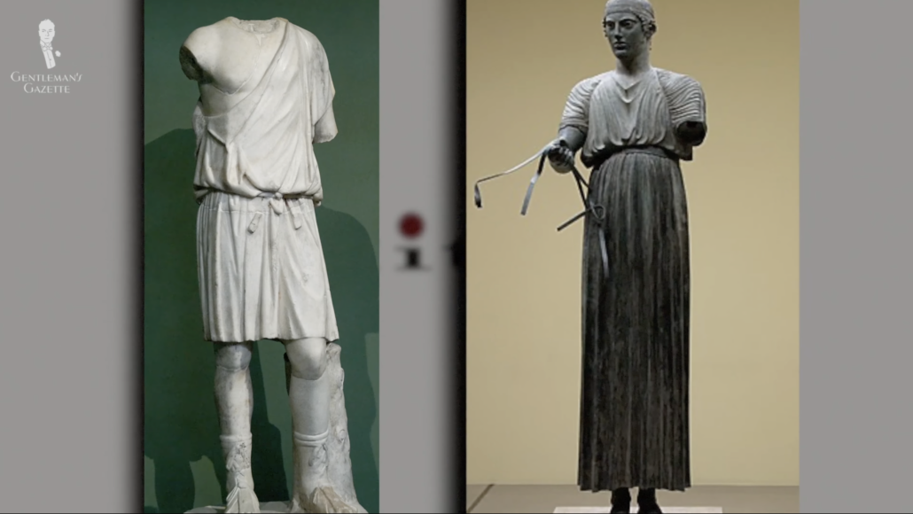 Two sculptures depicting the ancient Roman tunic known as a "kiton"