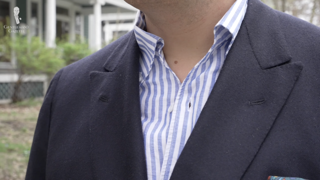 My Kiton jacket has a slimmer lapel than is typical for the brand.