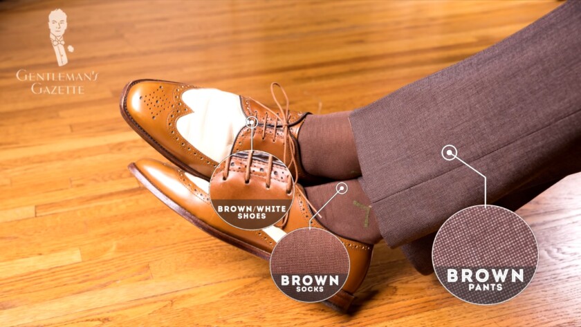 Photo of Shades of brown color comparison for shoes socks and pants