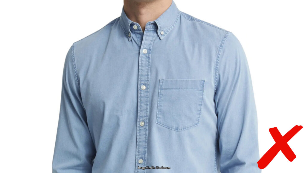 Stay away from denim buttoned down dress collars.