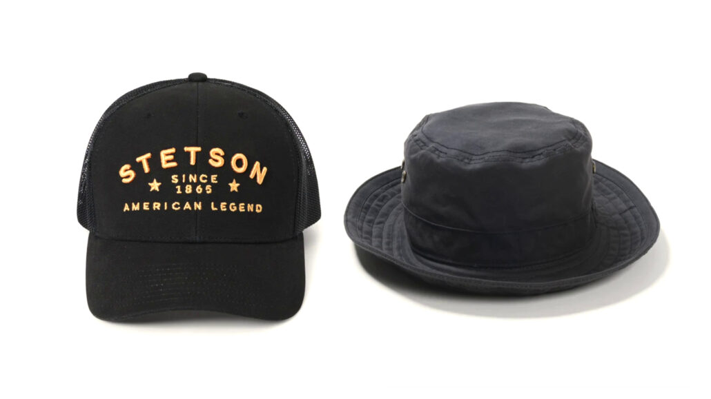 Stetson's modern offerings, Trucker Cap and Bucket Hat.